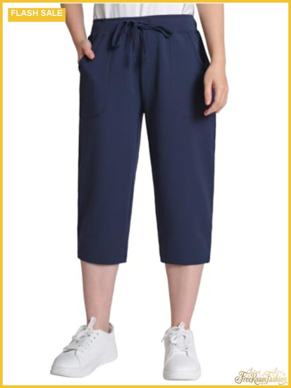 Petite Capri Pants Elastic Waist Drawstring Cotton Blend Cropped